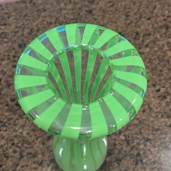 Crate & Barrel Tall Green Stripe Squeeze Handblown Vase 15 1/2" - Picture 2 of 4